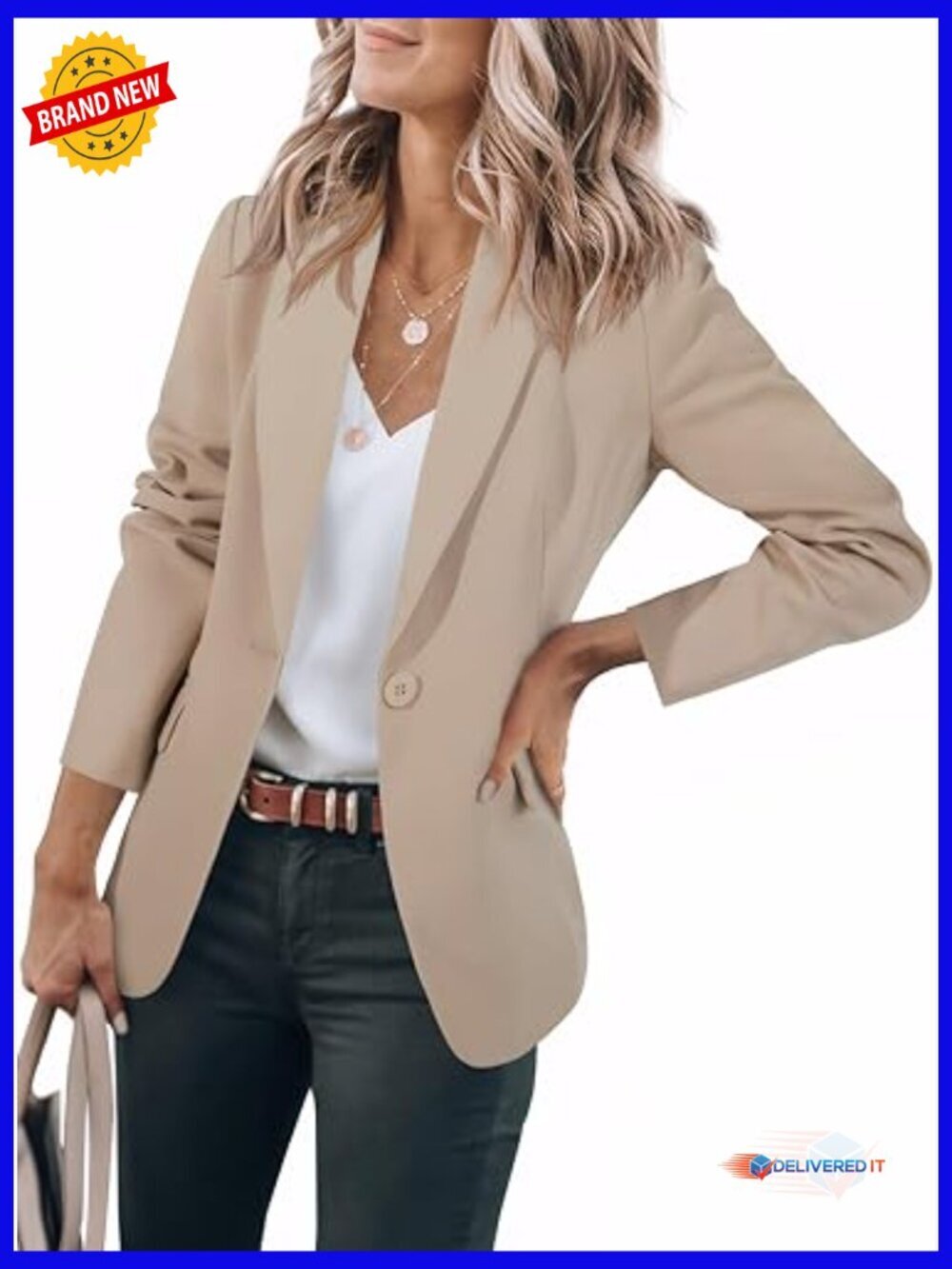 Casual Open Front Long Sleeve Blazer with Pockets Work Office Suit Jacket